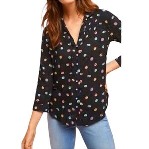 Anthropologie 13 of 52 Conversations black novelty fruit print button down sz 2